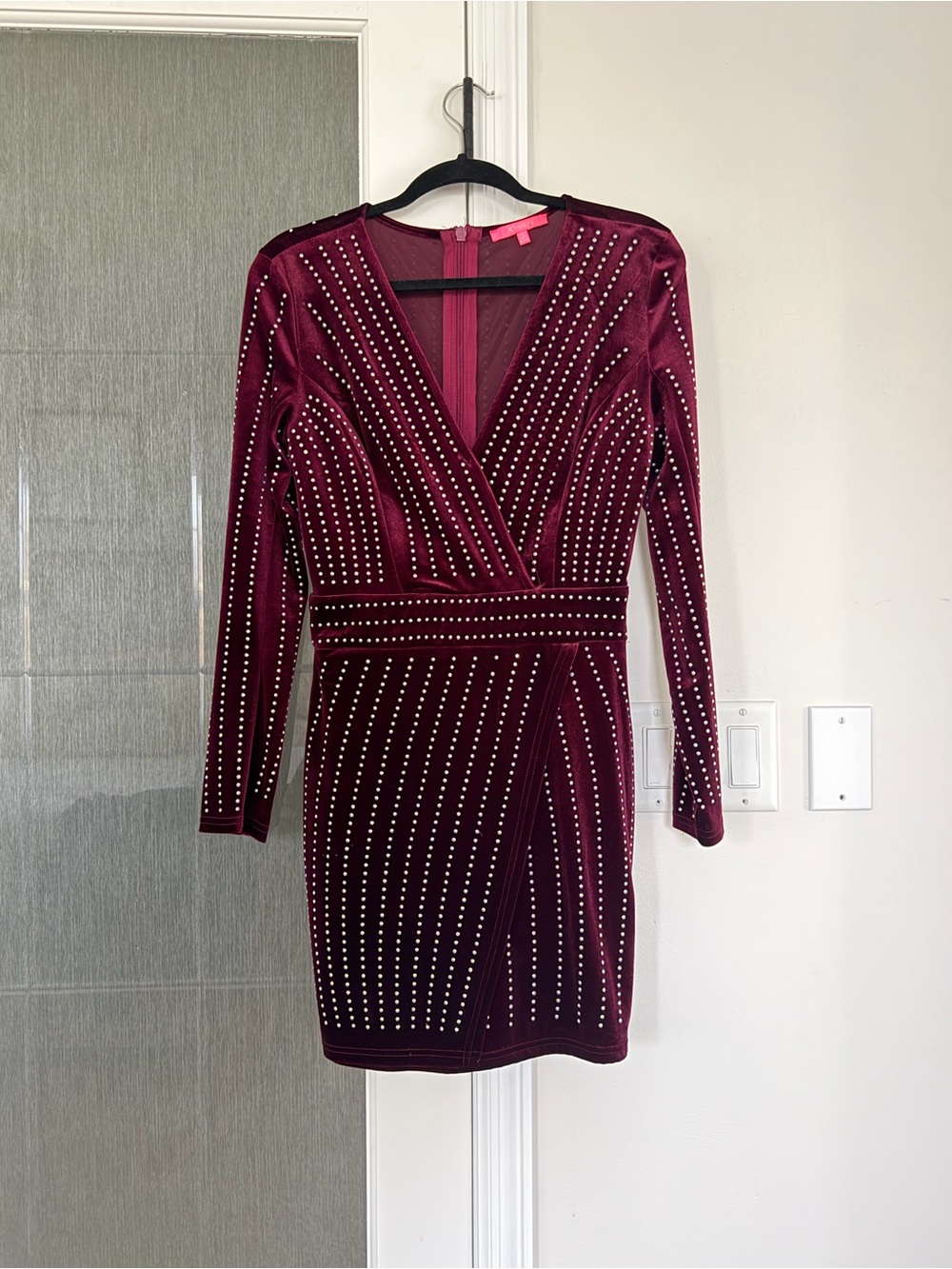 Xtaren burgundy velvet rhinestone dress
